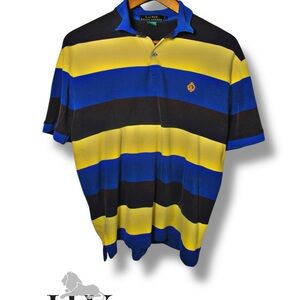 Vintage Polo by Ralph Lauren Men's Striped Polo Shirt - Blue, Yellow, Black